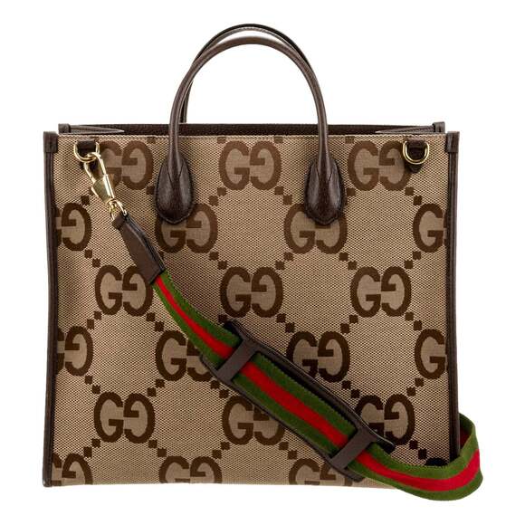 Gucci Beige Brown Canvas Jumbo GG Tote Bag Web Stripe Shoulder - Picture 4 of 7